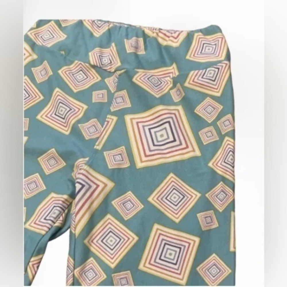 Green Lularoe Leggings‎ Logo Brand One Size Squares Womens Symbol Geometry